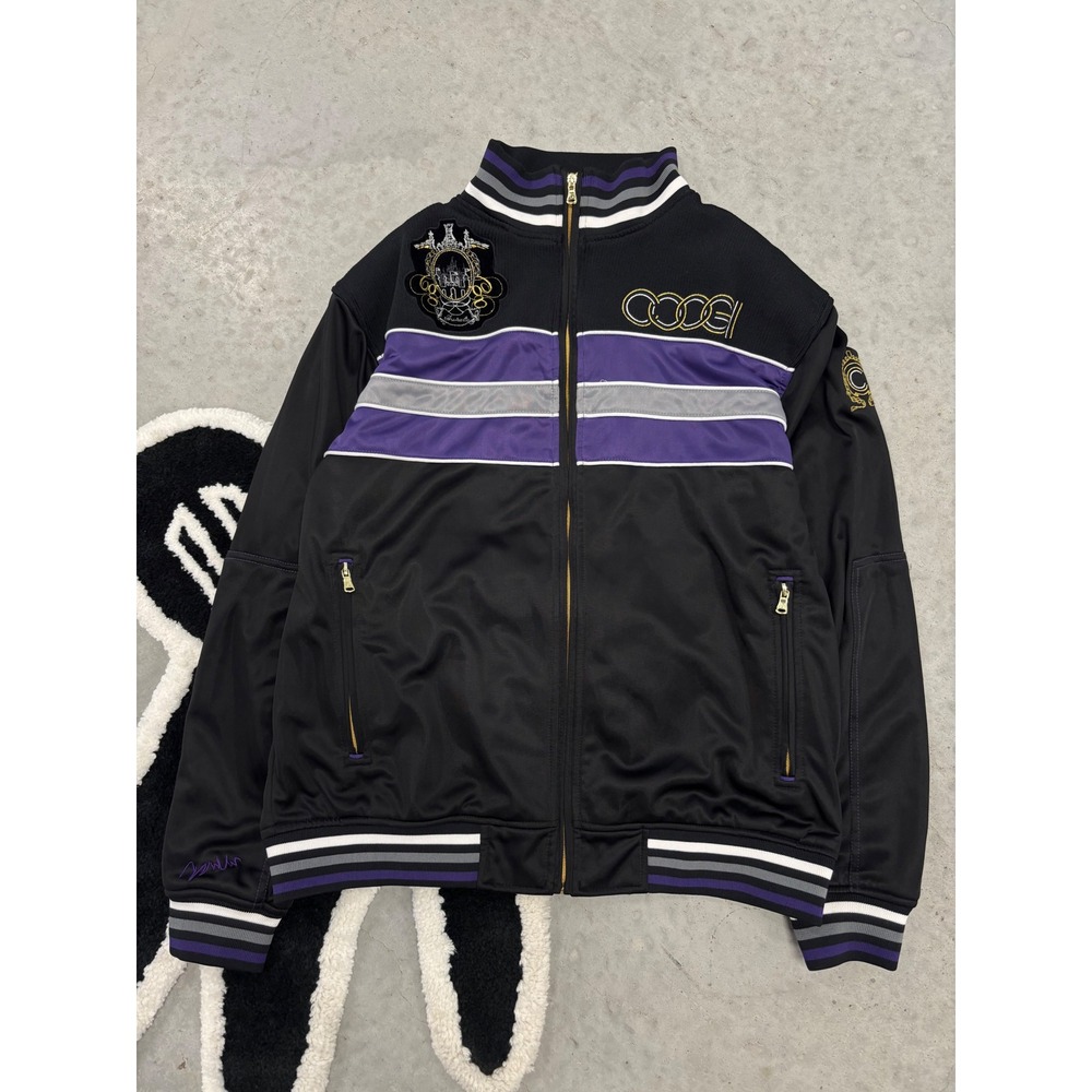 COOGI Mens Track Jacket Black Purple Grey Embroidered Crest Full Zip Large